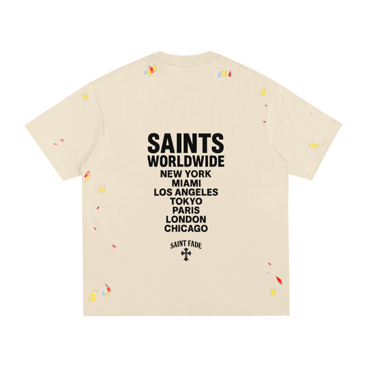 Paint Splattered SAINTS WORLDWIDE Tee